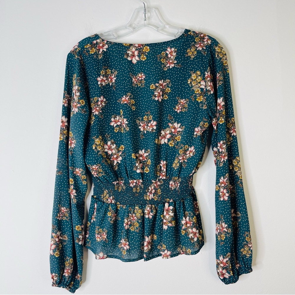 Sadie & Sage green tan pink floral dot peplum cottagecore boho top medium - Picture 7 of 7